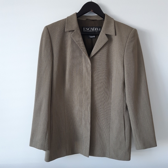 𝅺ESCADA Margaretha Ley Vintage 100% New Wool Arrow Patterned Button Blazer - Picture 2 of 7